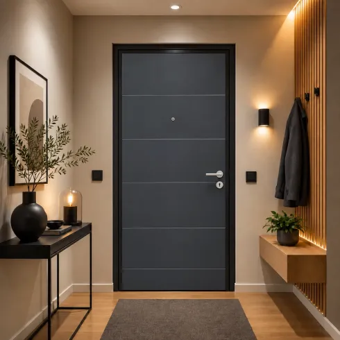 Pannello per Porta Blindata Alluminio Grigio con Incisioni 90x210 cm