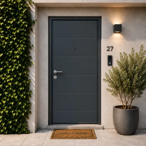 Pannello per Porta Blindata Alluminio Grigio con Incisioni 90x210 cm