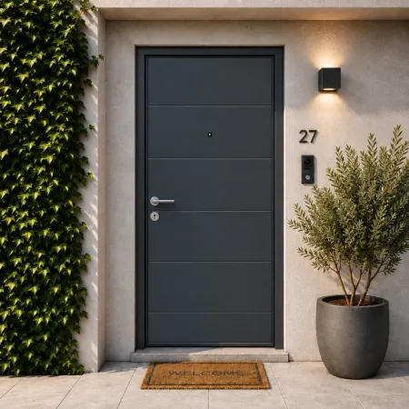 Pannello per Porta Blindata Alluminio Grigio con Incisioni 90x210 cm
