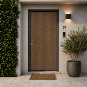 Pannello per Porta Blindata Alluminio Noce Venature Verticali 90x210 cm 2