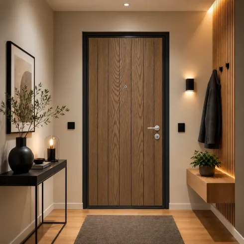 Pannello per Porta Blindata Alluminio Noce Effetto Perlina 90x210 cm