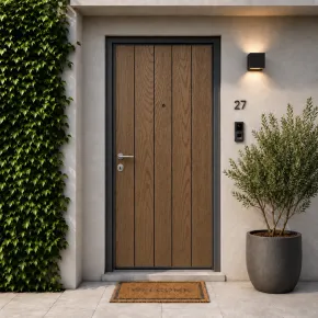 Pannello per Porta Blindata Alluminio Noce Effetto Perlina 90x210 cm 2