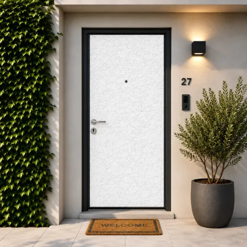 Pannello per Porta Blindata 90x210 cm Alluminio Effetto Pietra Bianco