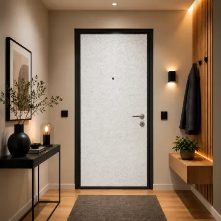 Pannello per Porta Blindata 90x210 cm Alluminio Effetto Pietra Bianco