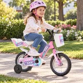 Bicicletta Bambini 12 Pollici Rosa Bici Aria con Portabamola Cestino 2