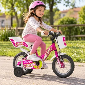 Bicicletta per Bambini Fucsia 12 Pollici con Seggiolino Rotelle Cesto 2