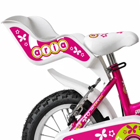 Bicicletta per Bambini Fucsia 12 Pollici con Seggiolino Rotelle Cesto