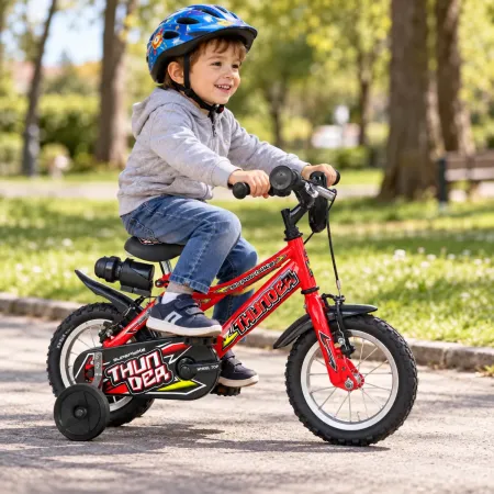 Bicicletta Bambini con Borraccia Rotelle 12 Pollici Rosso Bici Thunder