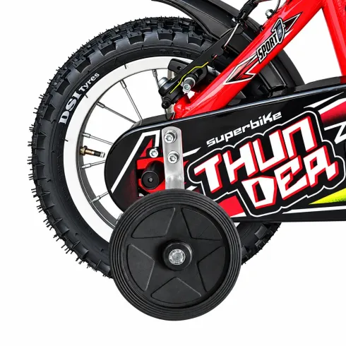 Bicicletta Bambini con Borraccia Rotelle 12 Pollici Rosso Bici Thunder
