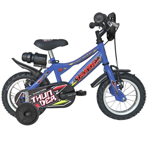 Bicicletta per Bambini con Borraccia Rotelle 12 Pollici Blu Thunder