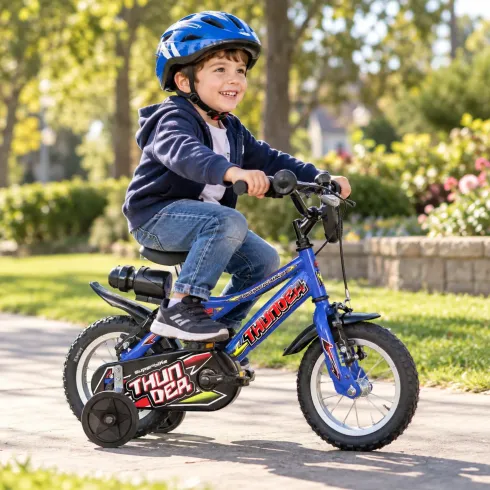 Bicicletta per Bambini con Borraccia Rotelle 12 Pollici Blu Thunder