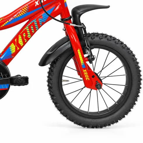Bicicletta 14 Pollici per Bambini Rotelle Parafanghi Rosso Bici X-Roc