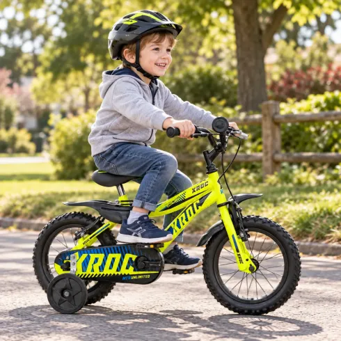 Bicicletta da Bambini 14 Pollici Giallo Bici X-Roc con Rotelle Hi-Ten