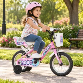 Bici da Bambini 14 Pollici Rosa Bicicletta Aria con Seggiolino Cestino 2
