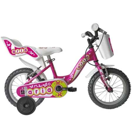 Bici Bambini Fucsia 14 Pollici Bicicletta Aria con Seggiolino Cestino