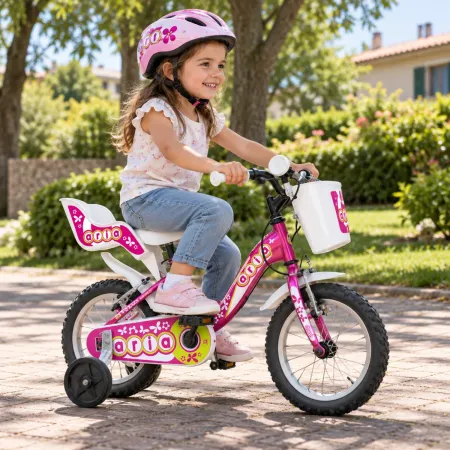 Bici Bambini Fucsia 14 Pollici Bicicletta Aria con Seggiolino Cestino