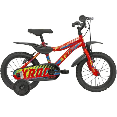 Bici Bambino 16 Pollici Rosso Bicicletta X-Roc con Rotelle Parafanghi
