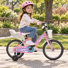Bicicletta Bambini 16" con Cestino Seggiolino Bici Rosa Aria Bambina 2