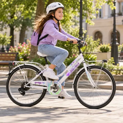 Bicicletta 24 Pollici con Cambio Shimano Bianco City Bike Donna