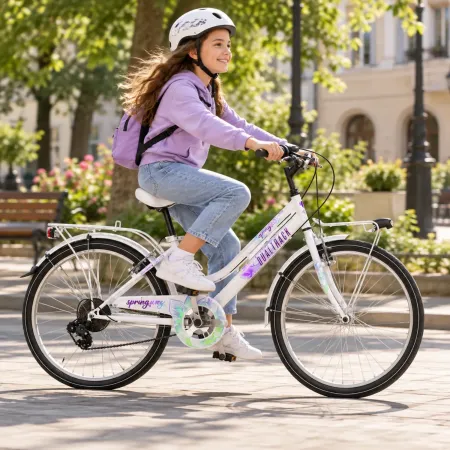 Bicicletta 24 Pollici con Cambio Shimano Bianco City Bike Donna