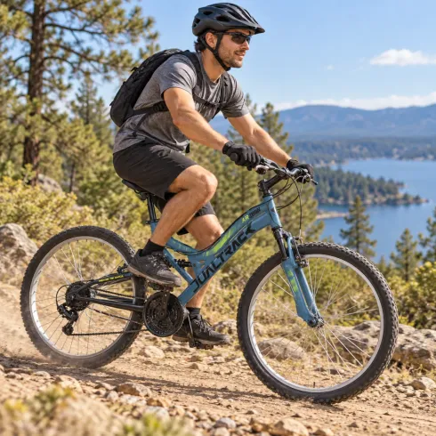 Bici Mountain Bike Blu 26" con Doppia Sospensione Cambio Shimano 18V