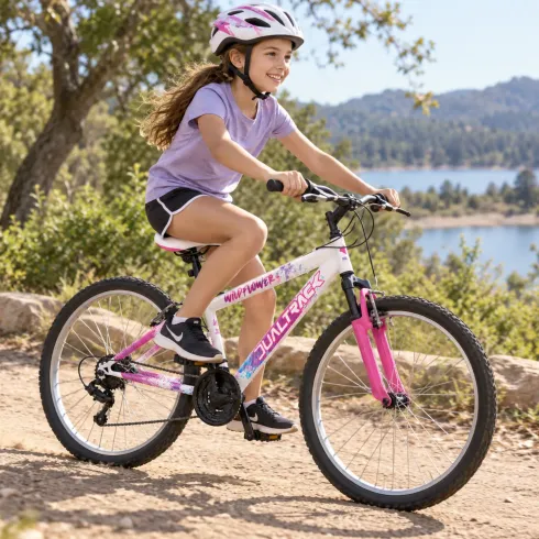 Bici 24 Pollici Bianco Rosa Shimano Bicicletta Donna Mountain Bike
