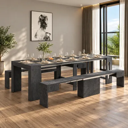 Panca da Pranzo Allungabile 290 cm per Cucina Soggiorno Grigio Ardesia