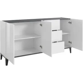 Credenza 160 cm Bianco Grigio Madia da Soggiorno 3 Ante 3 Cassetti 2