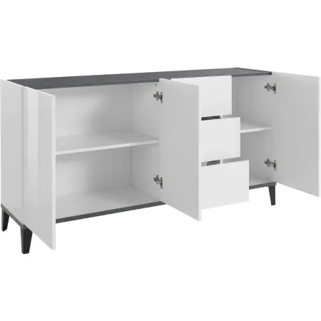 Credenza 160 cm Bianco Grigio Madia da Soggiorno 3 Ante 3 Cassetti