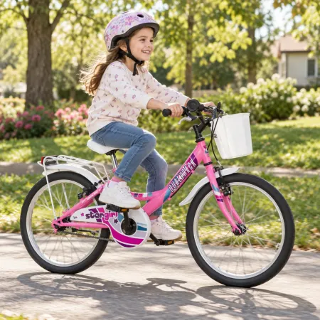 Bici per Bambini Rosa 20 Pollici Bicicletta con Cestino Portapacchi