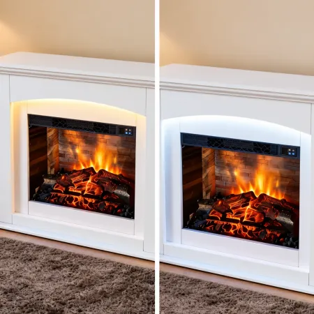 Camino Elettrico 2 kW Bianco in MDF con LED Telecomando Soggiorno