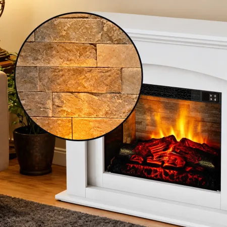 Camino Elettrico 2 kW Bianco in MDF con LED Telecomando Soggiorno