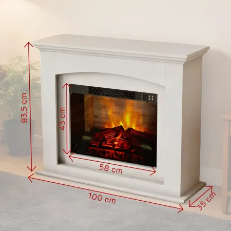 Camino Elettrico 2 kW Bianco in MDF con LED Telecomando Soggiorno