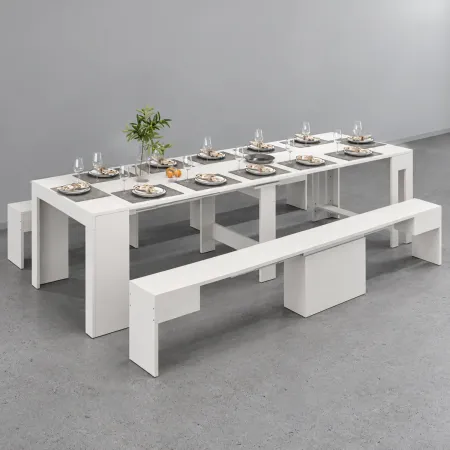 Set 2 Panche Allungabili da Pranzo 66-290 cm Bianco Larice Salvaspazio