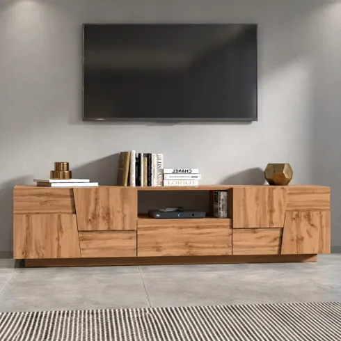 Mobile da Soggiorno Porta TV 4 Ante Cassetto 220 cm Rovere Moderno
