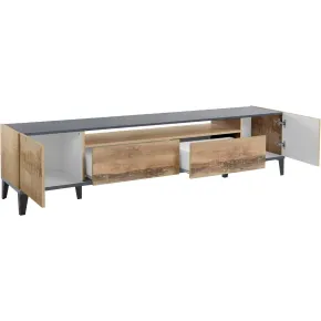Mobile Porta TV Soggiorno Camera 200 cm Acero Grigio 2 Ante 2 Cassetti 2