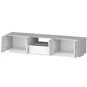 Porta TV Madia Mobile 4 Ante Cassetto 220 cm Bianco Lucido Soggiorno 2