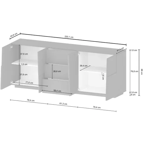 Madia 220 cm Credenza 4 Ante 4 Cassetti Grigio Antracite da Soggiorno