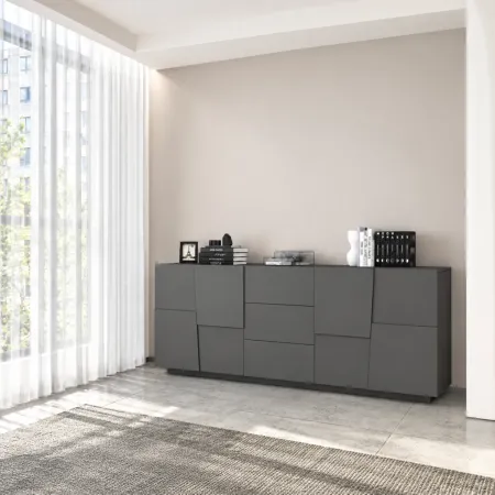 Madia 220 cm Credenza 4 Ante 4 Cassetti Grigio Antracite da Soggiorno