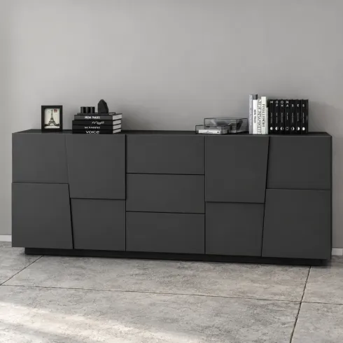 Madia 220 cm Credenza 4 Ante 4 Cassetti Grigio Antracite da Soggiorno