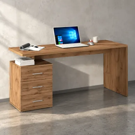 Scrivania da Ufficio 160x60 cm con 3 Cassetti Marrone Effetto Rovere