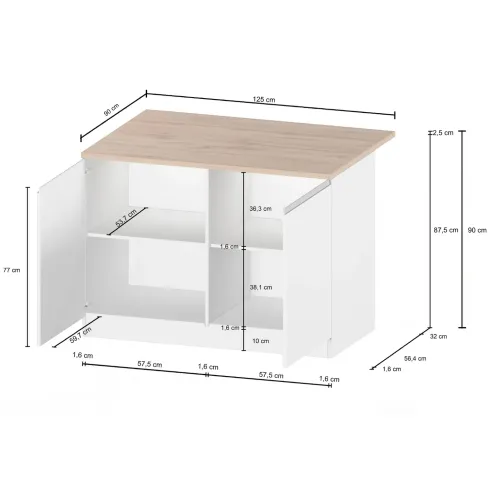 Mobile Isola per Cucina Antracite Piano Report con 2 Ante 125x90 cm