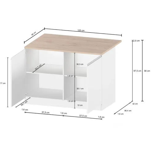 Isola Cucina Centrale Antracite Piano Appoggio Effetto Rovere 125 cm