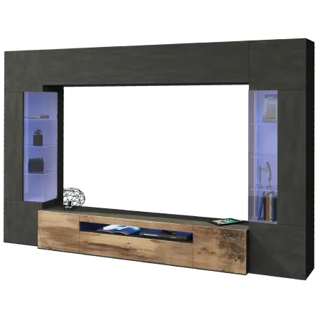 Mobile TV 290 cm Parete Attrezzata Soggiorno Vetrine Antracite Rovere