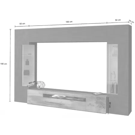 Mobile TV 290 cm Parete Attrezzata Soggiorno Vetrine Antracite Rovere
