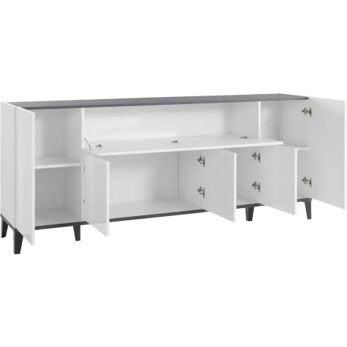 Madia da Soggiorno Bianco Ardesia Credenza 4 Ante 1 Ribalta 200 cm