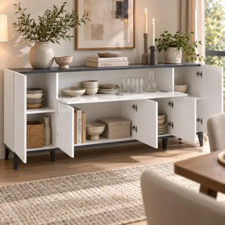 Madia da Soggiorno Bianco Ardesia Credenza 4 Ante 1 Ribalta 200 cm