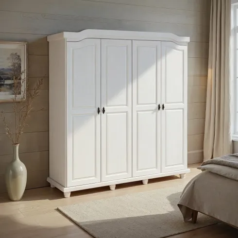 Armadio a 4 Ante Bianco Legno Appendiabiti Mobile Camera Letto Cabina Guardaroba