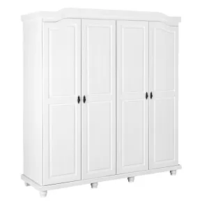 Armadio a 4 Ante Bianco Legno Appendiabiti Mobile Camera Letto Cabina Guardaroba