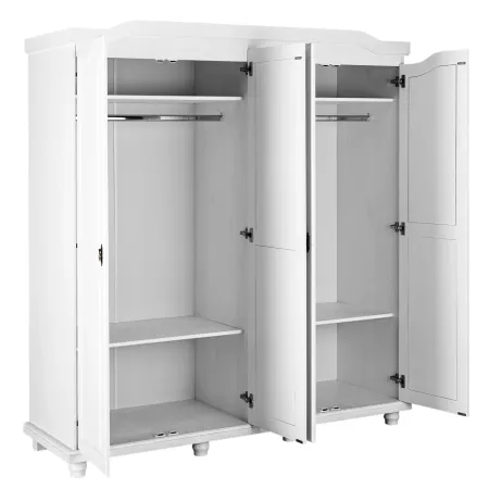 Armadio a 4 Ante Bianco Legno Appendiabiti Mobile Camera Letto Cabina Guardaroba